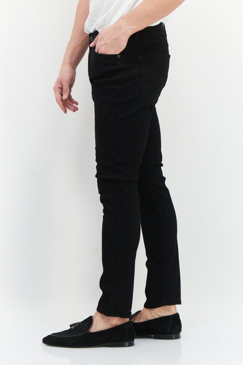 Men Skinny Fit Plain Stretchable Jeans, Black