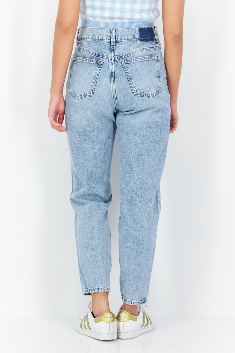 Women Mom Fit Wash Non-Stretchable Denim, Blue