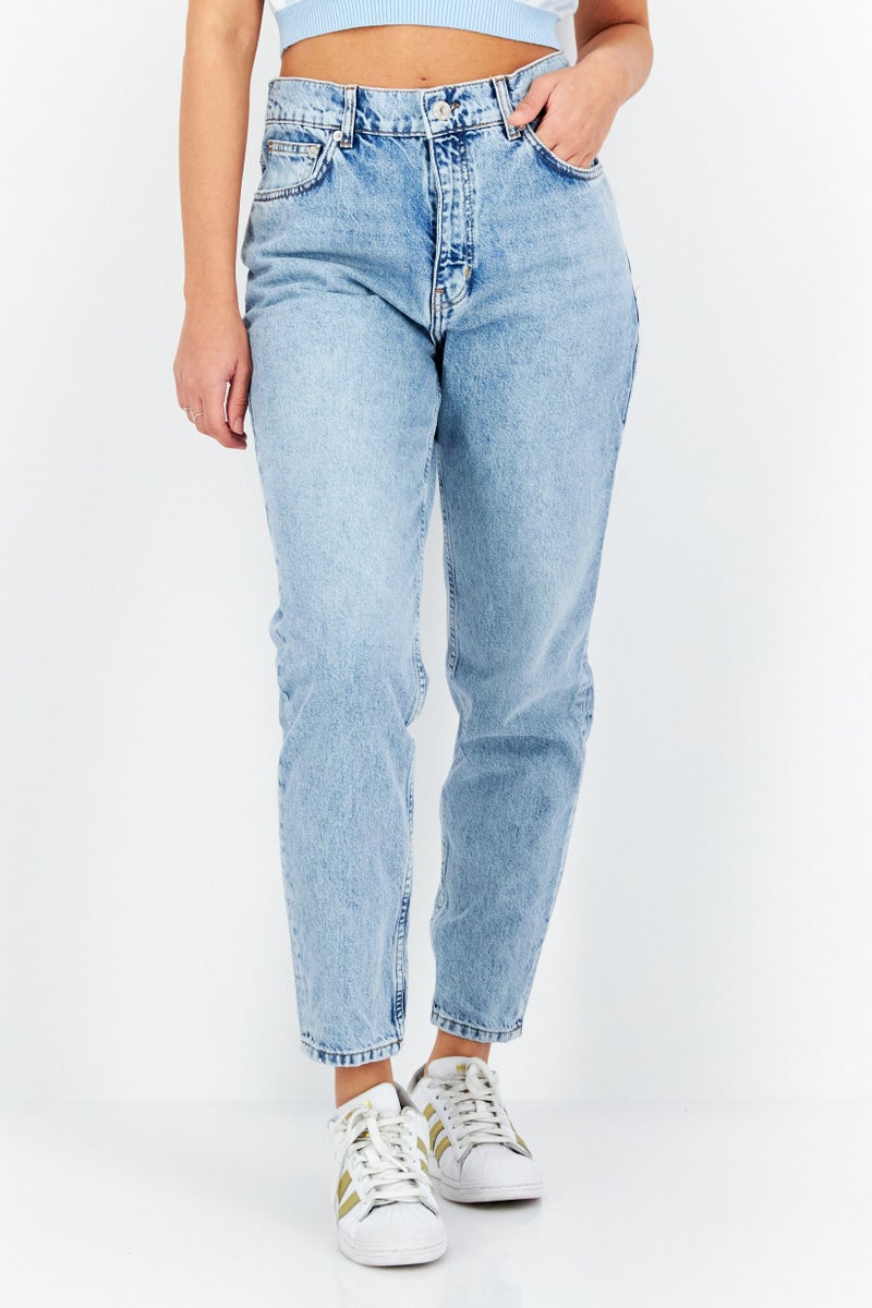 Women Mom Fit Wash Non-Stretchable Denim, Blue
