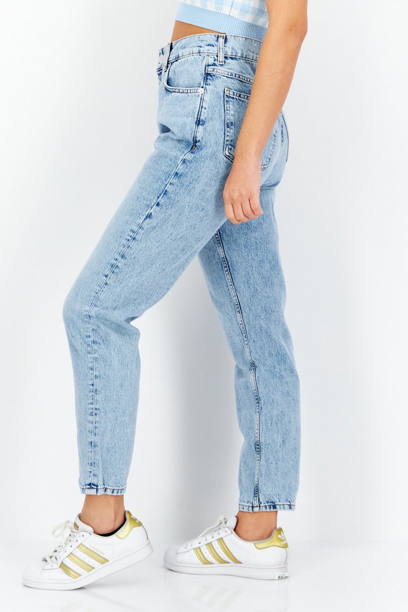 Women Mom Fit Wash Non-Stretchable Denim, Blue