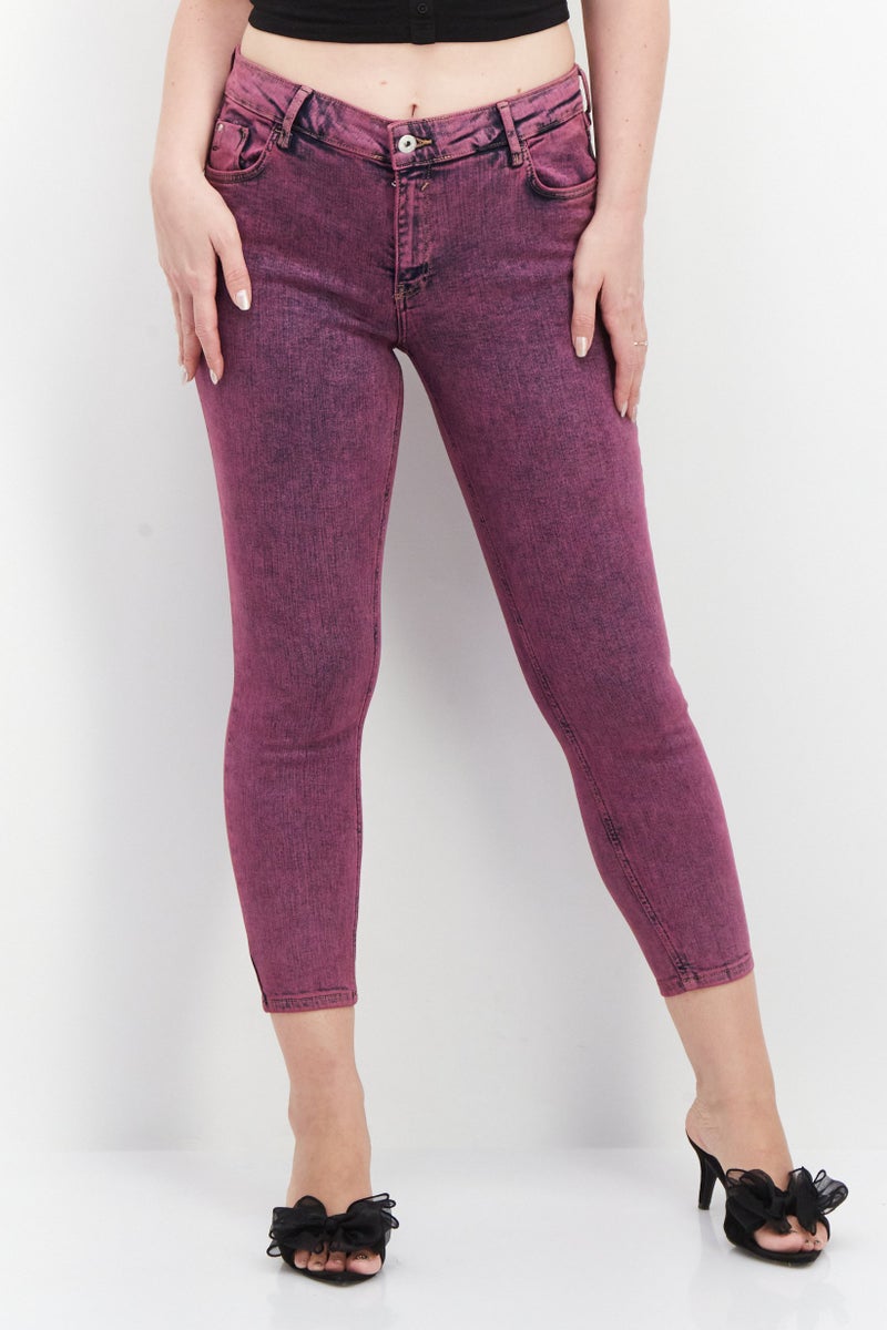 Women Regular Fit Washed Stretchable Jeans, Purple