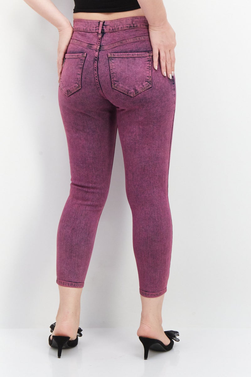 Women Regular Fit Washed Stretchable Jeans, Purple