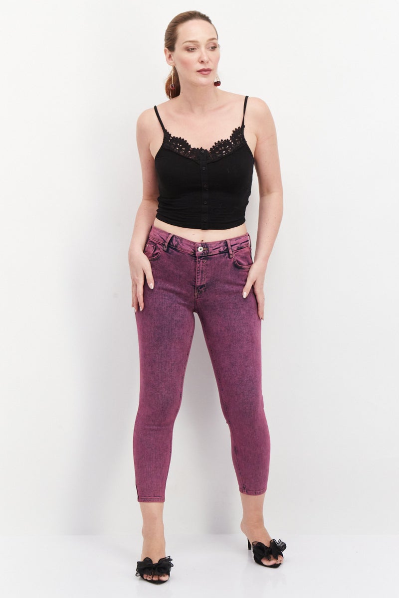 Women Regular Fit Washed Stretchable Jeans, Purple