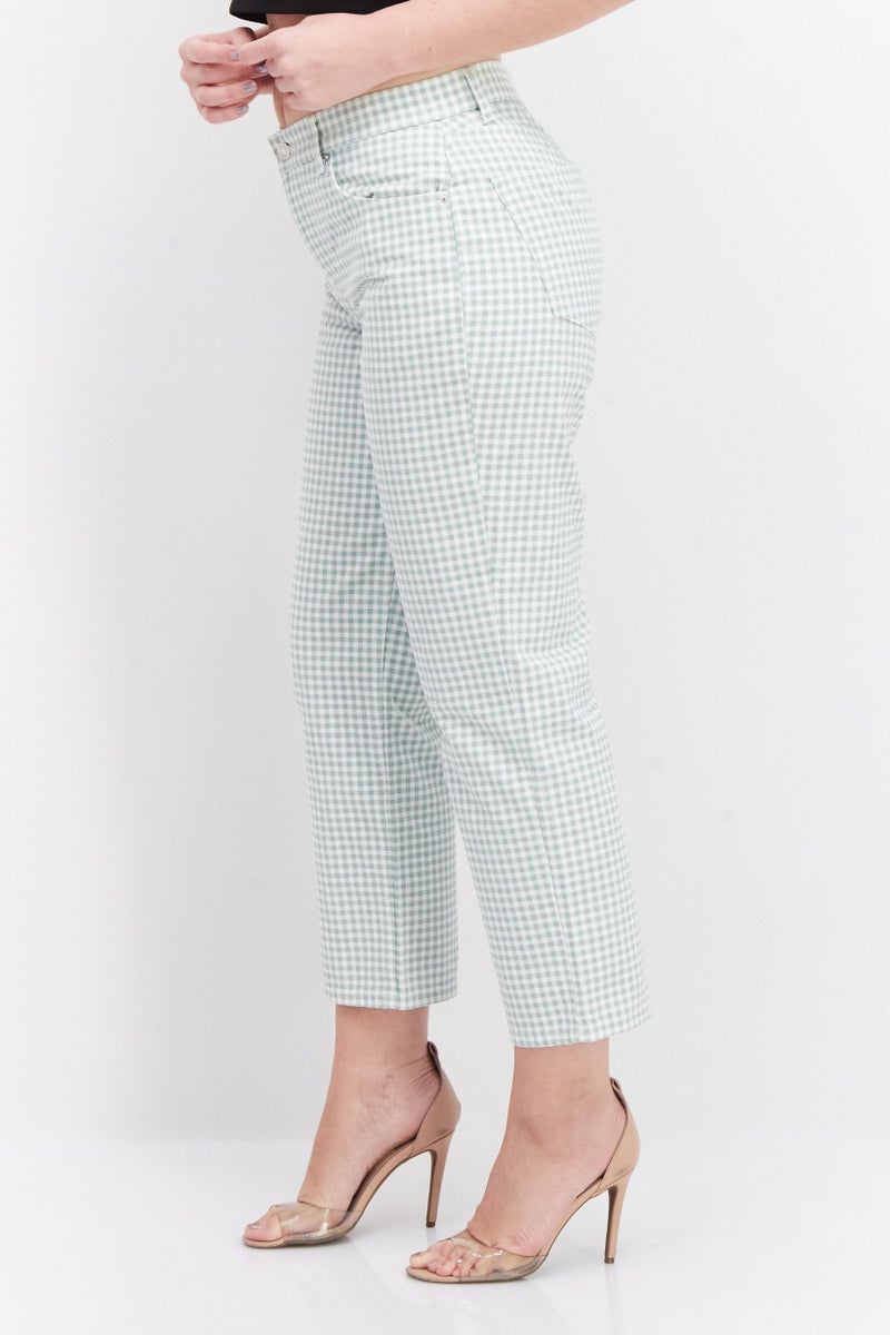 Women Regular Fit Checkered Jean, Green