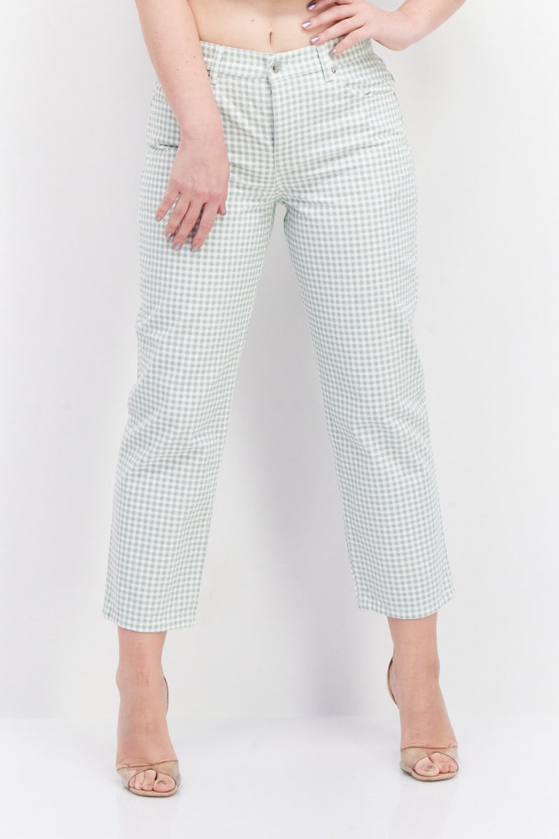 Women Regular Fit Checkered Jean, Green