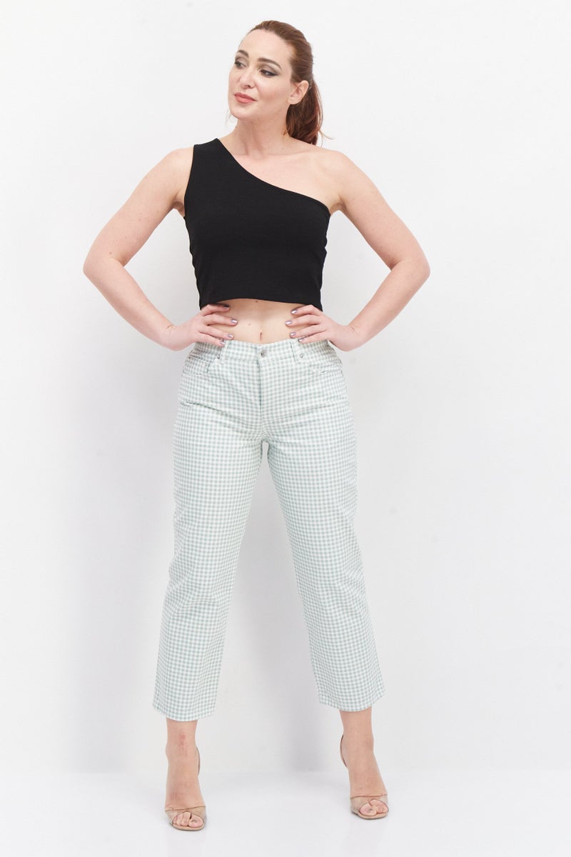 Women Regular Fit Checkered Jean, Green