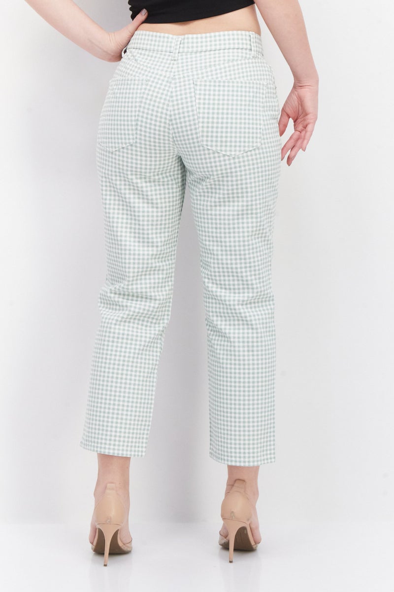 Women Regular Fit Checkered Jean, Green