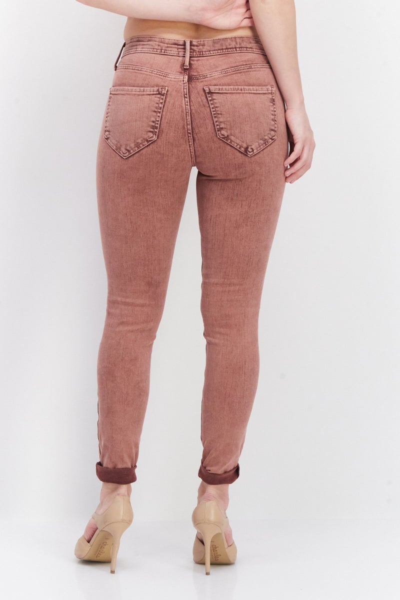 Women Regular Fit Mid Rise Solid Denim Jeans, Light Pink