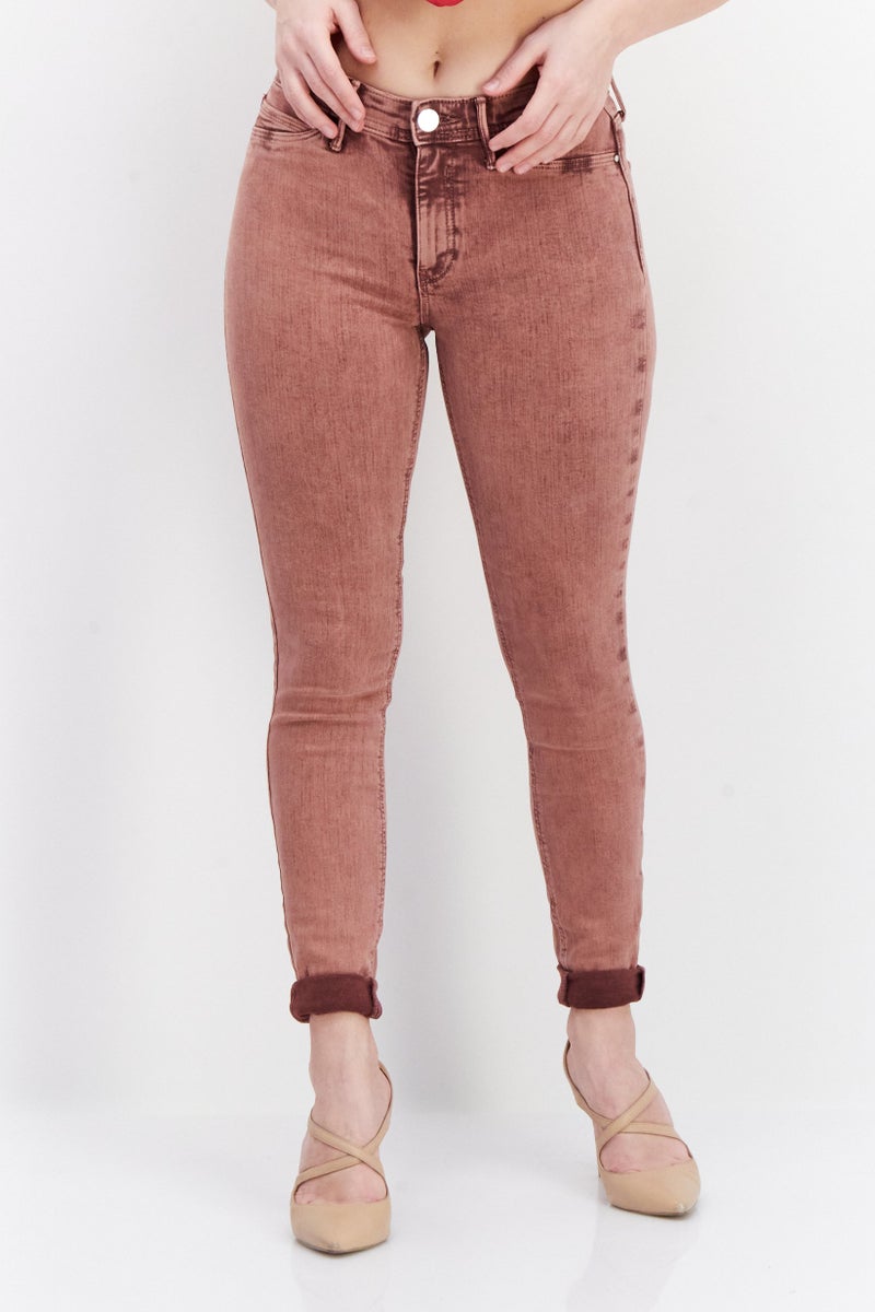 Women Regular Fit Mid Rise Solid Denim Jeans, Light Pink