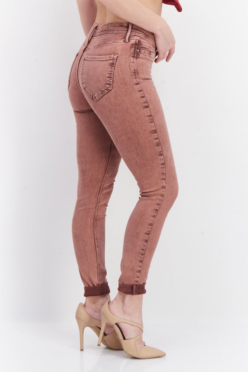 Women Regular Fit Mid Rise Solid Denim Jeans, Light Pink