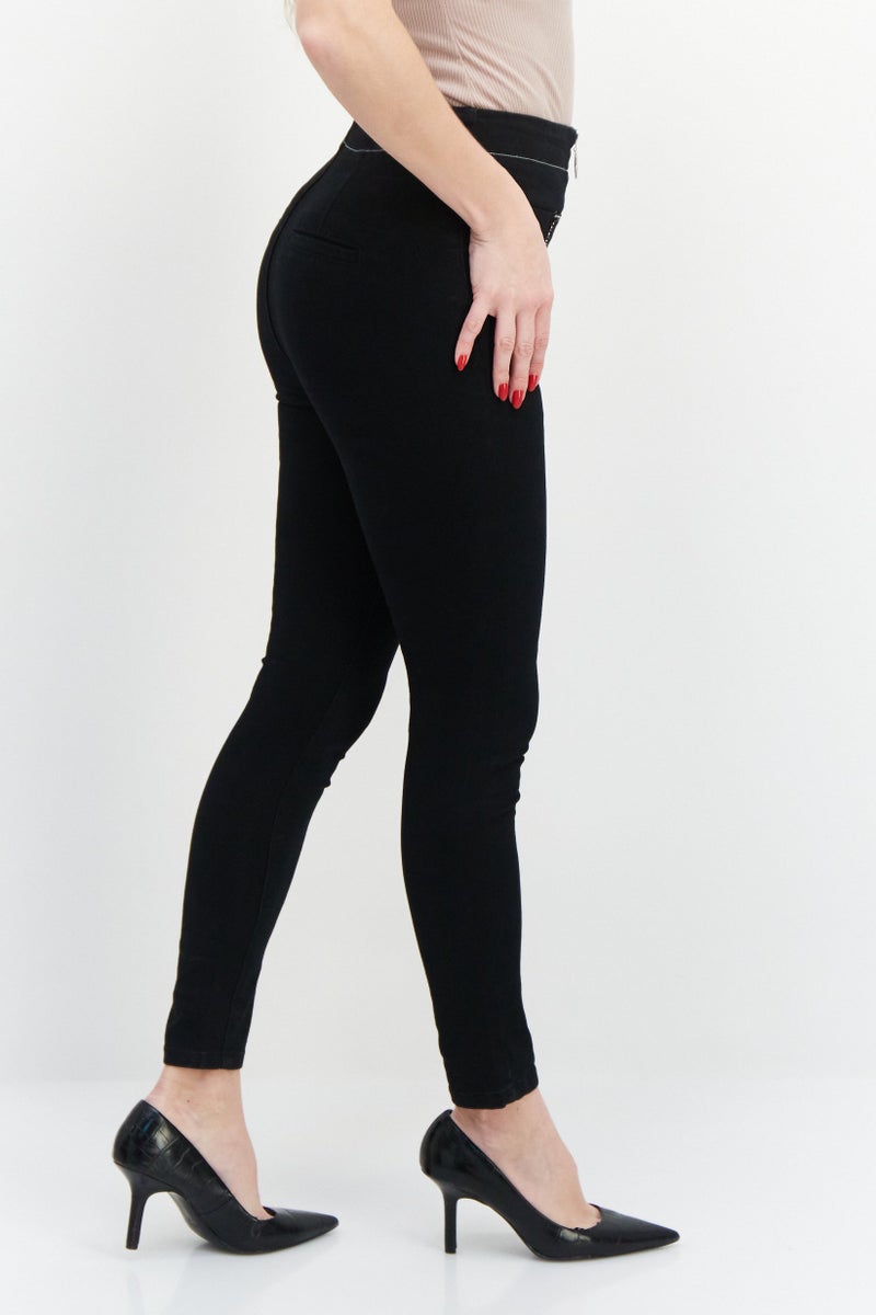 Women Slim Fit Studded Stretchable Jeans, Black