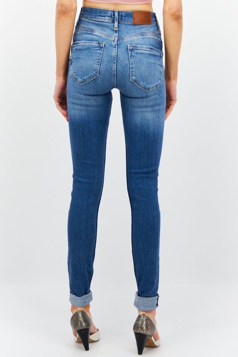 Women High Rise Extra Long Inseam Skinny Jeans, Blue
