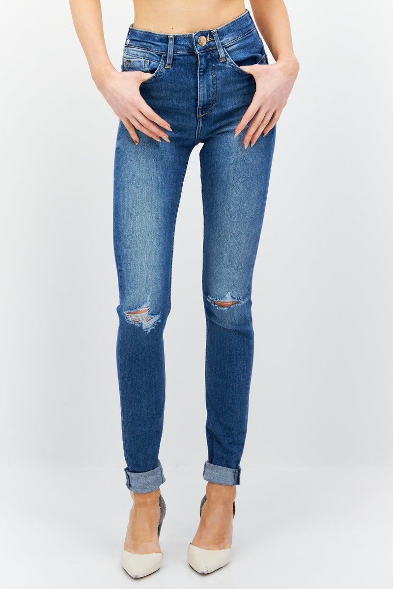 Women High Rise Extra Long Inseam Skinny Jeans, Blue