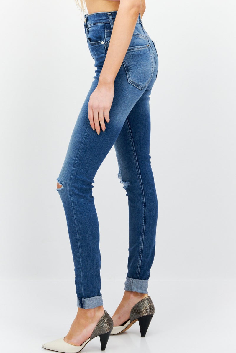 Women High Rise Extra Long Inseam Skinny Jeans, Blue
