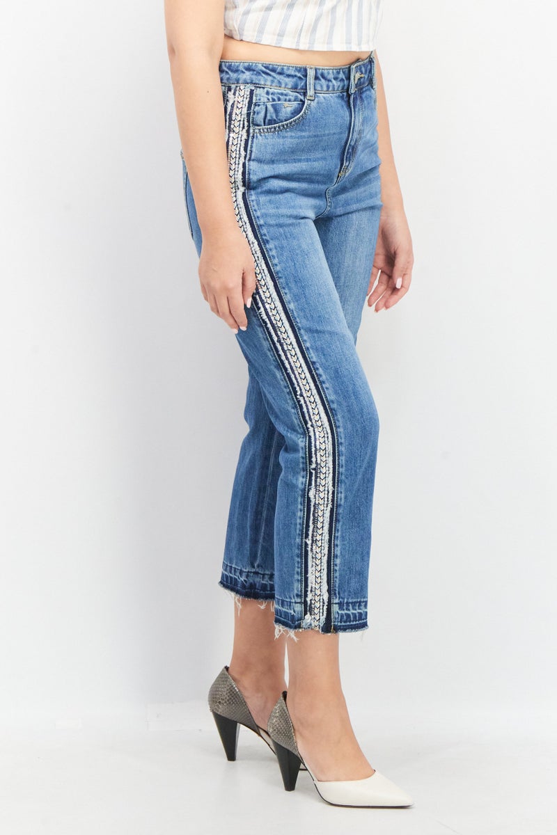 Women Straight Fit High Rise Cropped Jeans, Blue