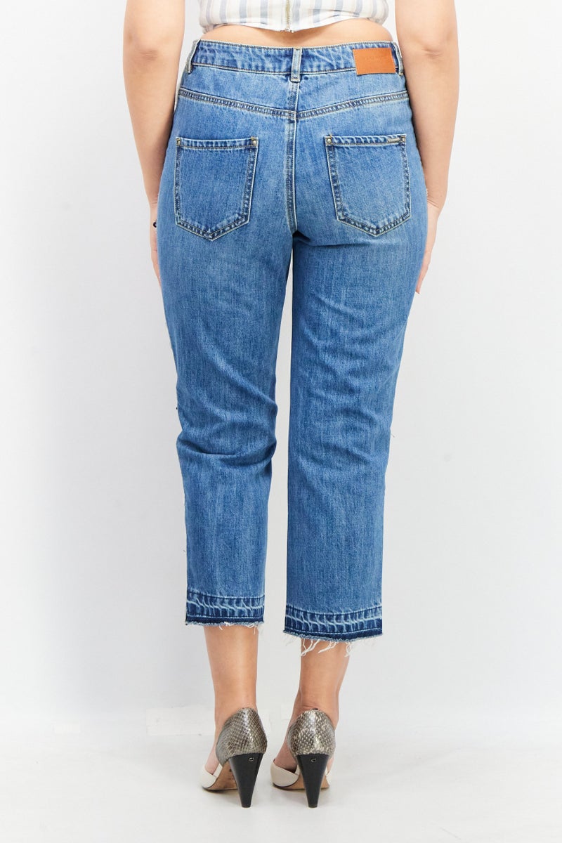 Women Straight Fit High Rise Cropped Jeans, Blue