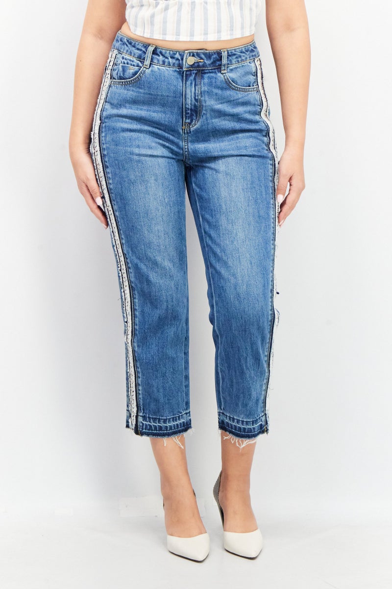 Women Straight Fit High Rise Cropped Jeans, Blue