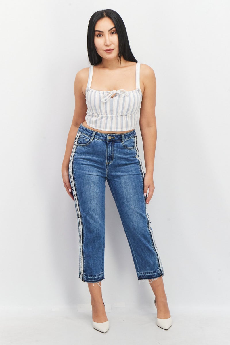 Women Straight Fit High Rise Cropped Jeans, Blue