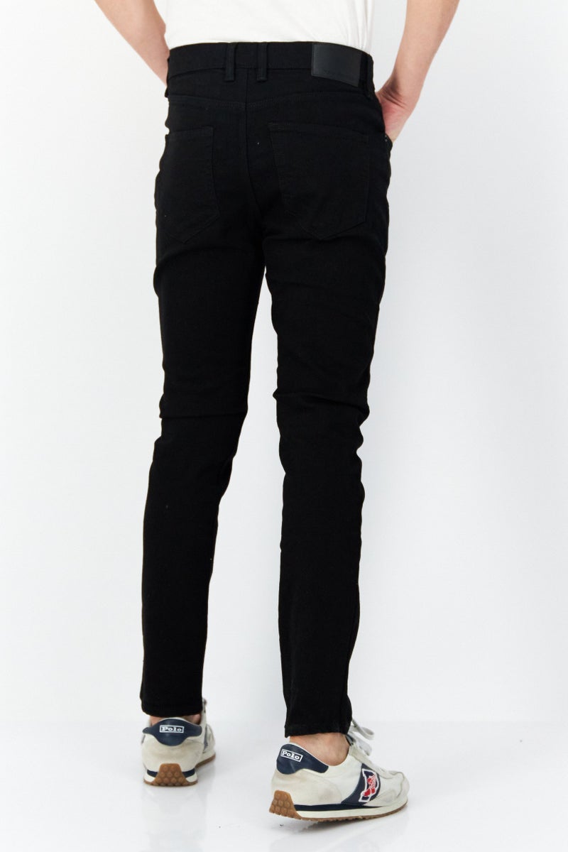 Men Skinny Fit Solid Button Fly Stretchable Jeans, Black