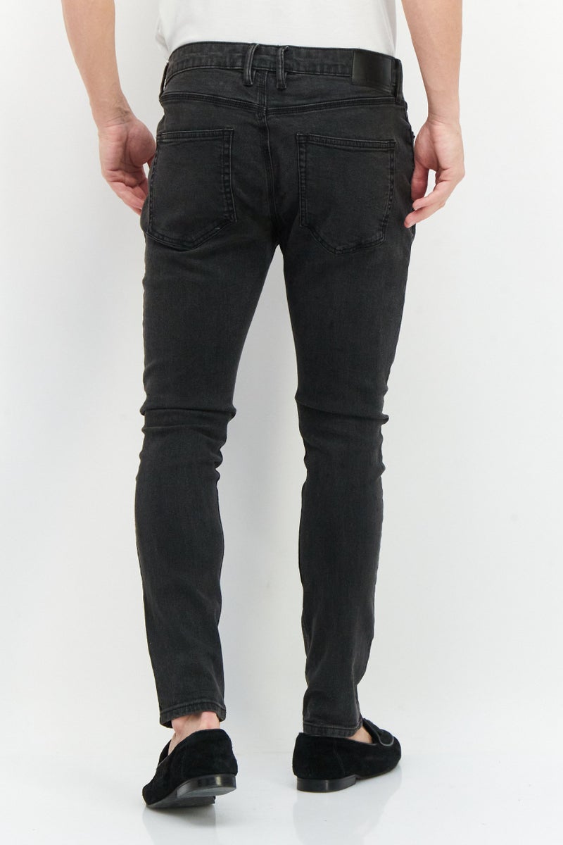 Men Regular Fit Washed  Denim Jeans, Black