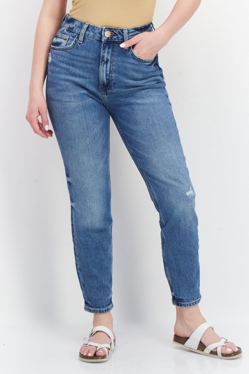 Women Mom Fit Stretchable Denim Jeans, Blue