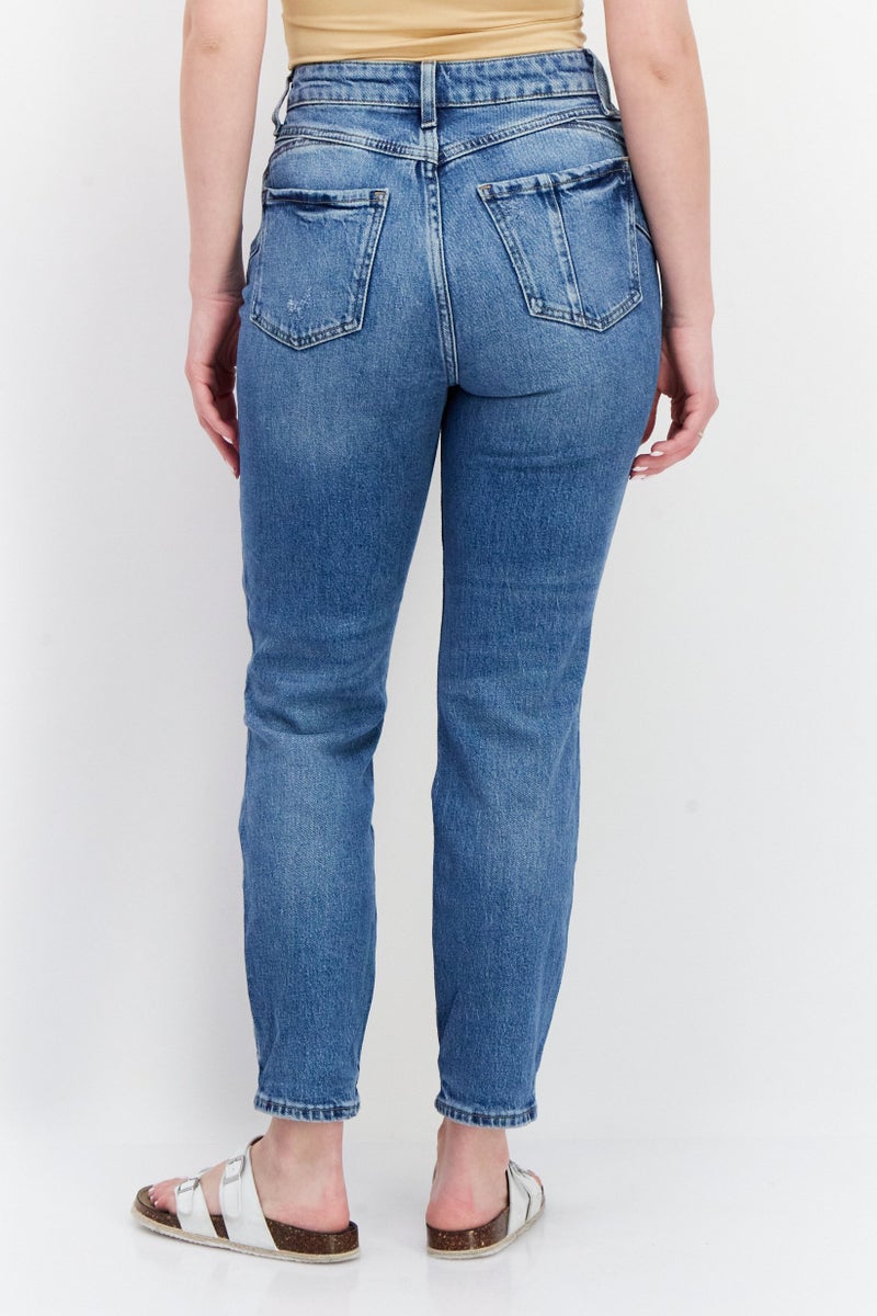 Women Mom Fit Stretchable Denim Jeans, Blue