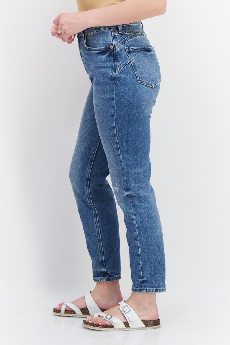 Women Mom Fit Stretchable Denim Jeans, Blue