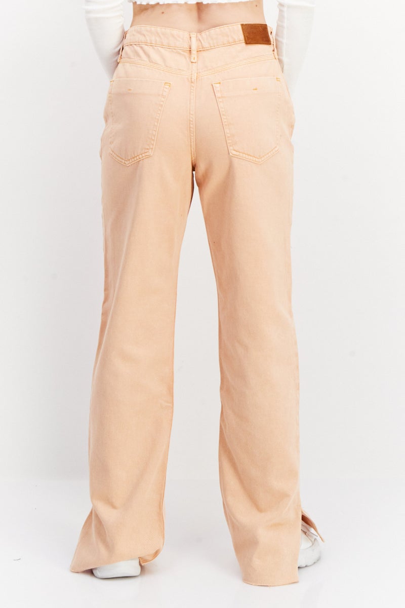 Women Long Plain Non-Stretchable Jeans, Light Orange