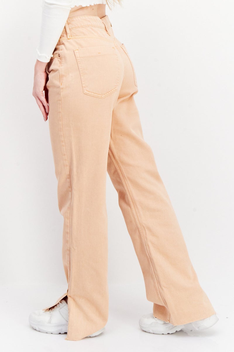 Women Long Plain Non-Stretchable Jeans, Light Orange