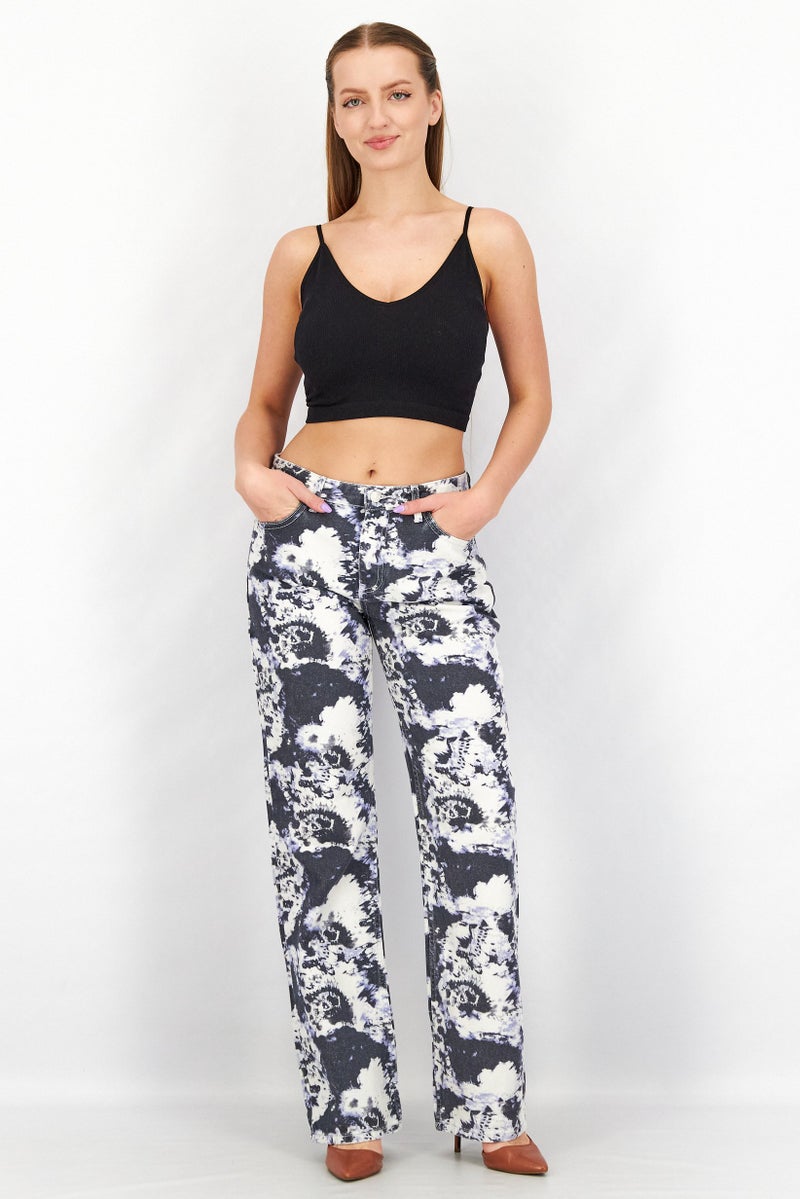 Women Regular Fit Tie Dye Non-Stretchable Denim, White Combo