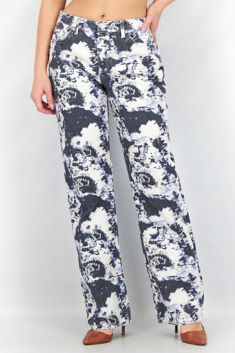 Women Regular Fit Tie Dye Non-Stretchable Denim, White Combo