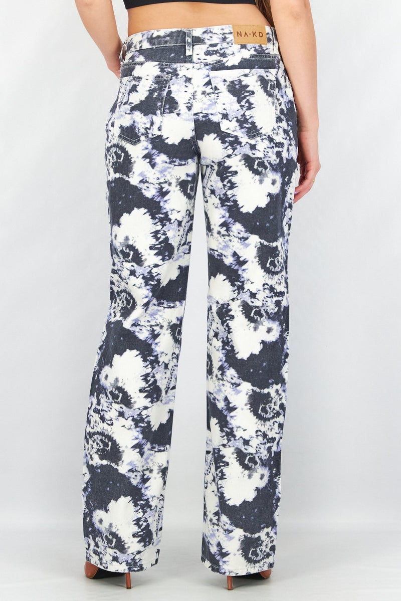 Women Regular Fit Tie Dye Non-Stretchable Denim, White Combo