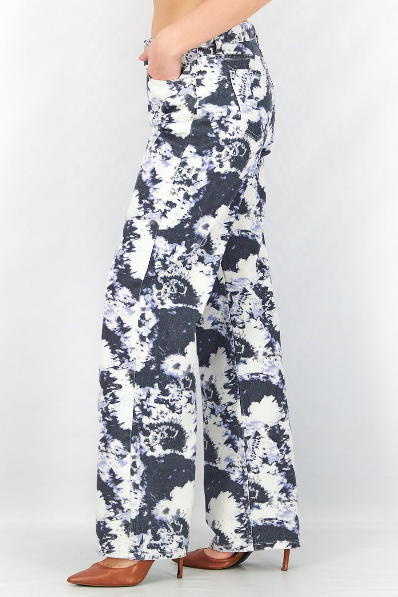 Women Regular Fit Tie Dye Non-Stretchable Denim, White Combo