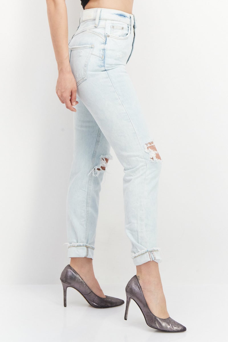 Women Long Fit Washed Denim Jean, Blue