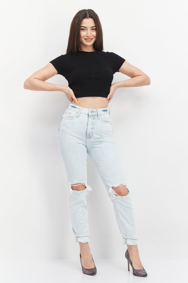 Women Long Fit Washed Denim Jean, Blue