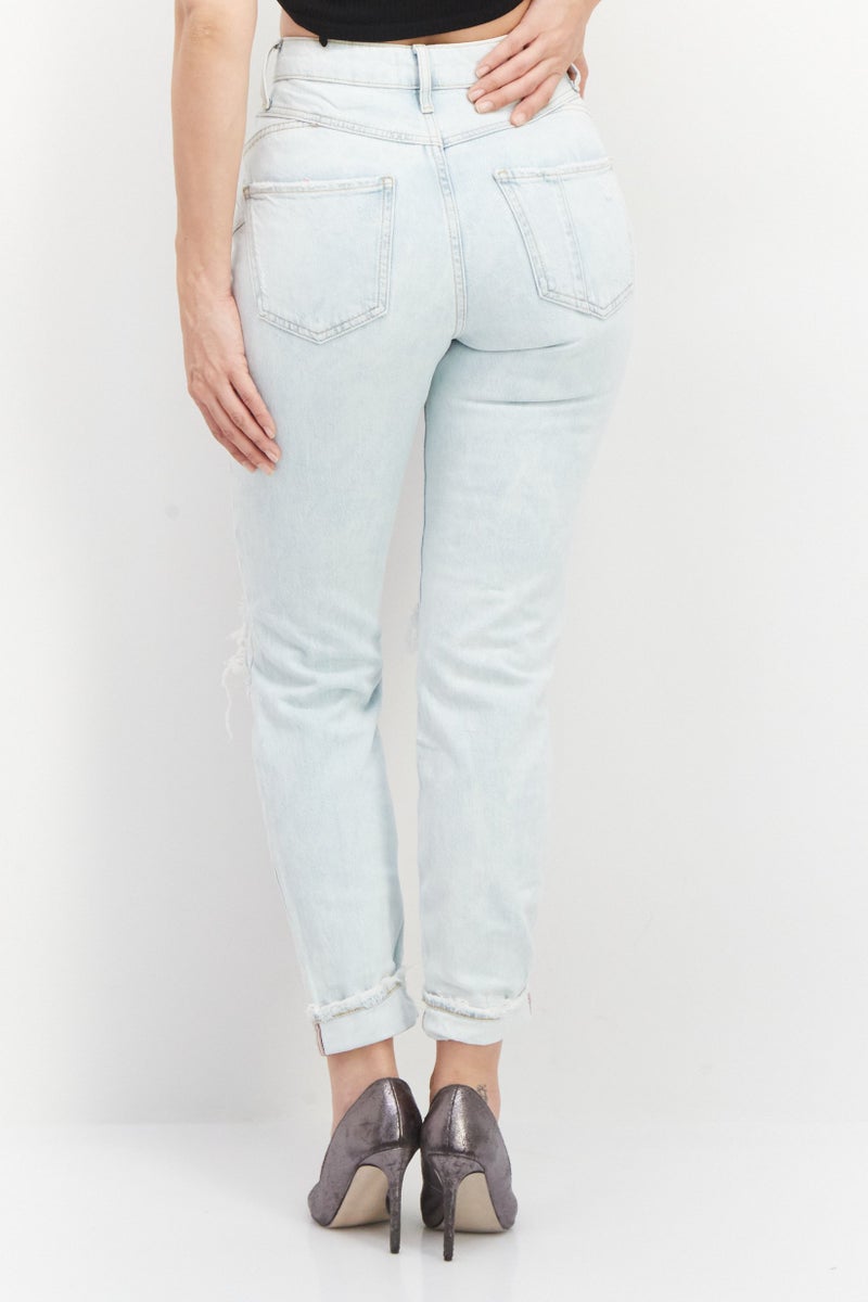 Women Long Fit Washed Denim Jean, Blue