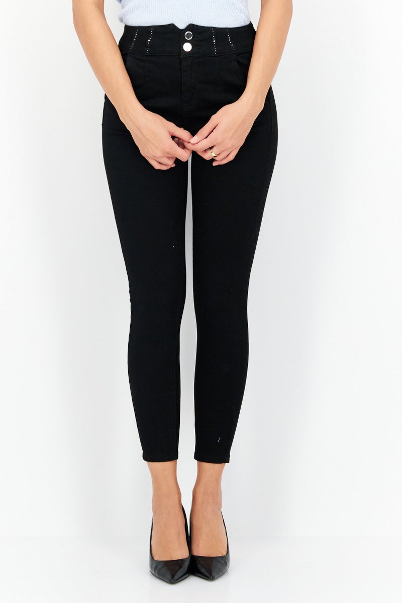 Women Slim Fit Solid Stretchable Denim Jeans, Black
