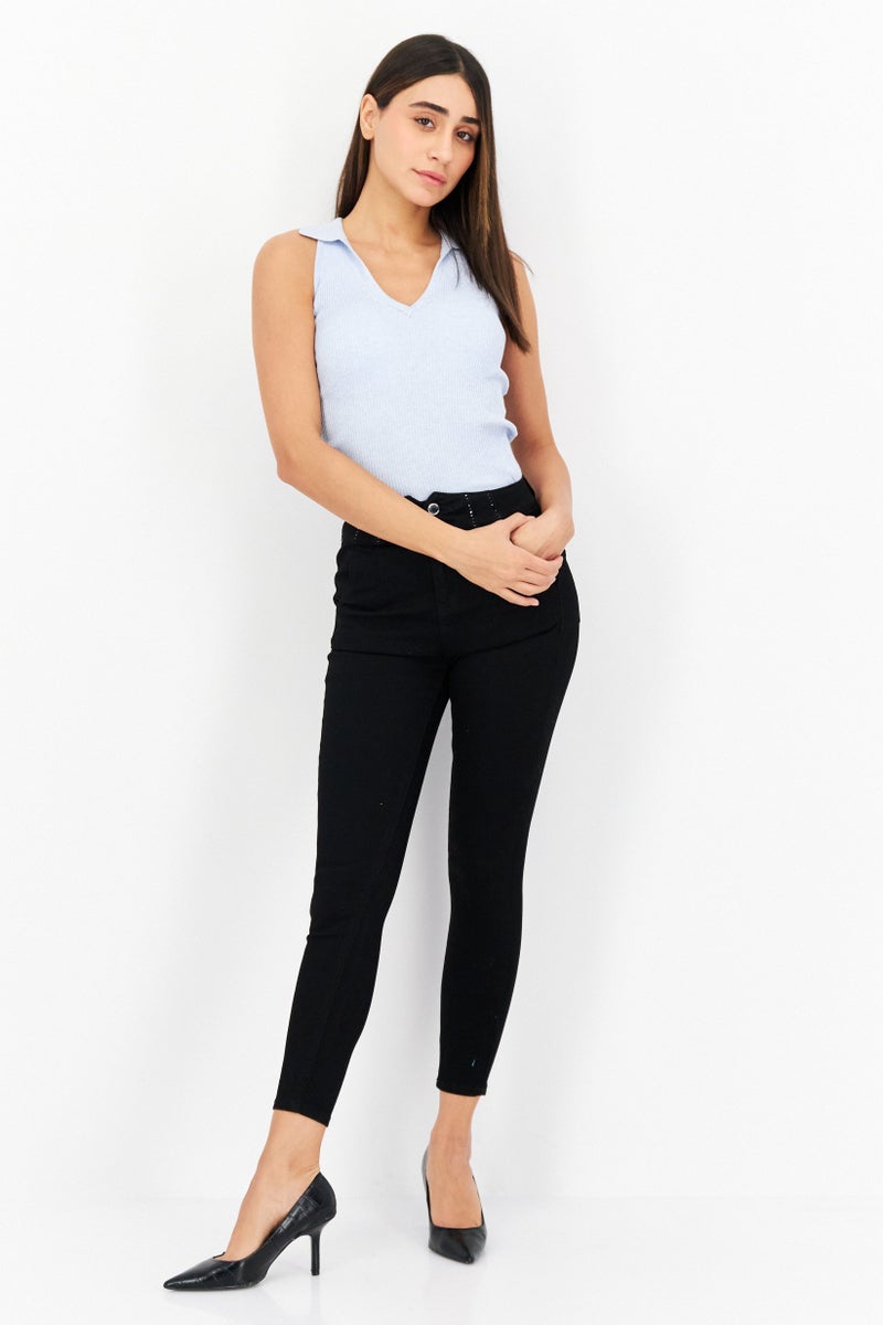 Women Slim Fit Solid Stretchable Denim Jeans, Black
