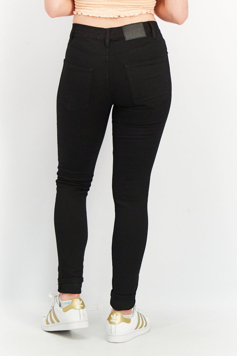 Women Regular Fit Plain Stretchable Jeans, Black