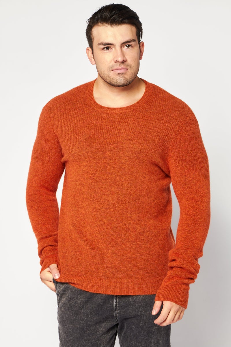 Men Crew Neck Long Sleeve Knitted Sweater, Brown