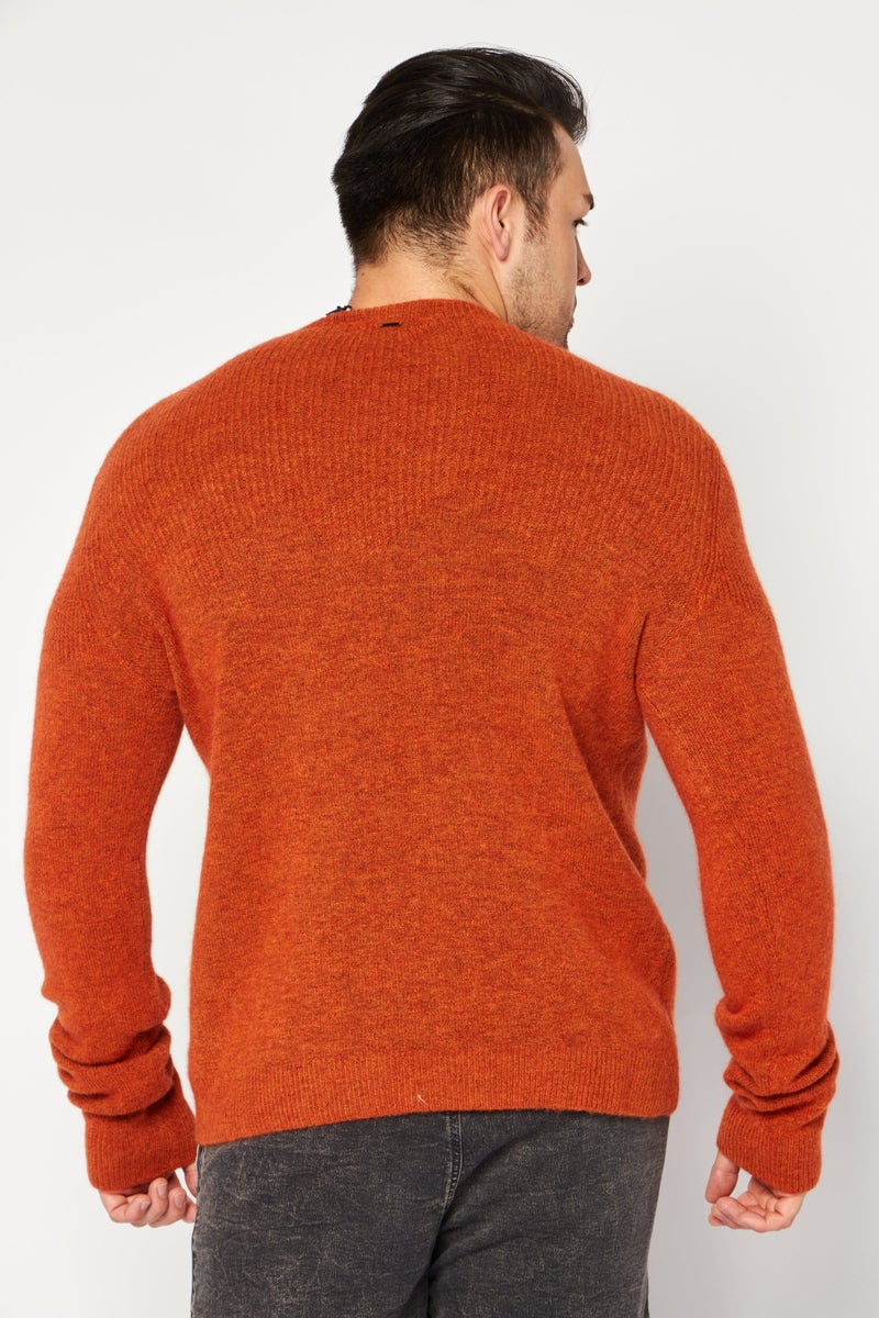 Men Crew Neck Long Sleeve Knitted Sweater, Brown