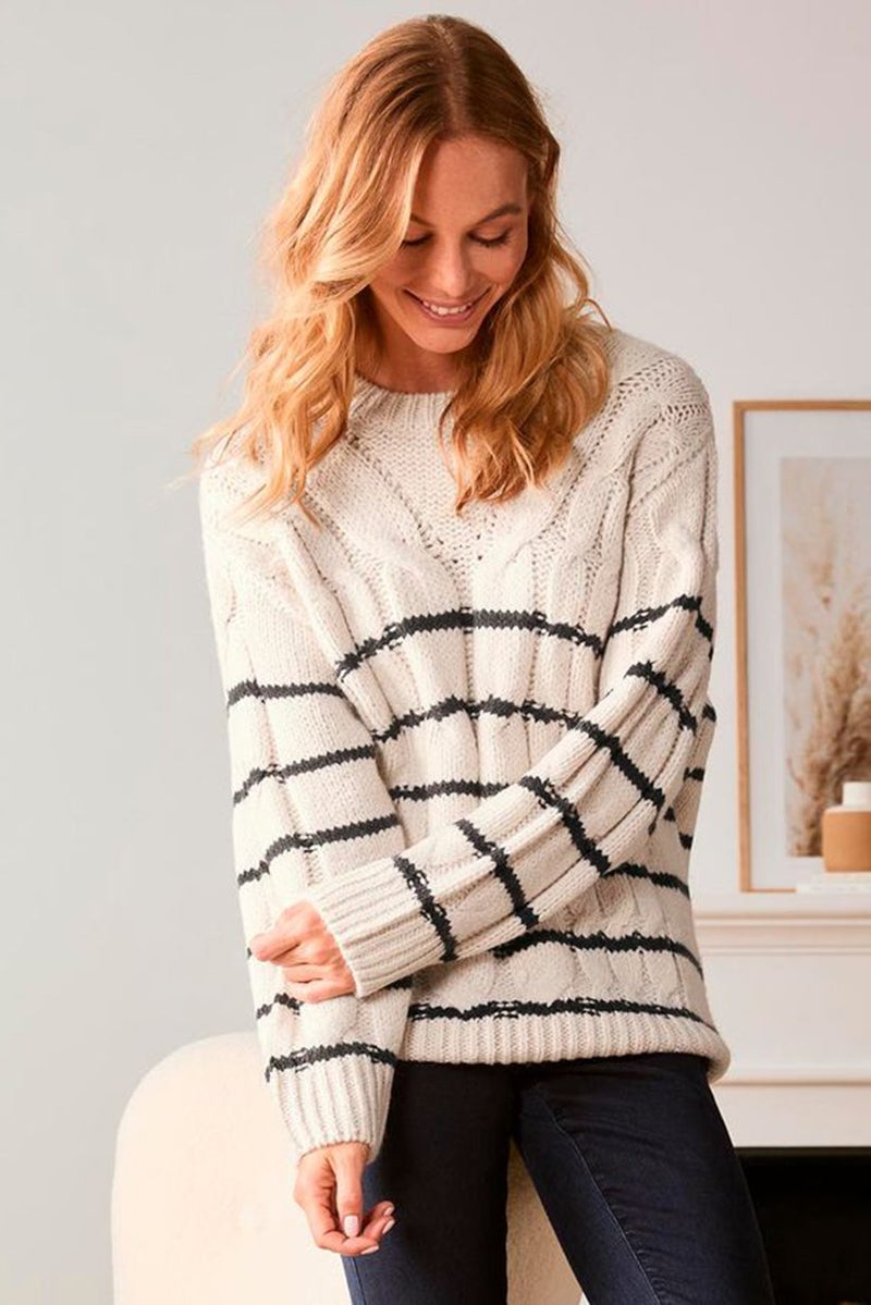 Women Knitted Pull Over Sweater, Beige