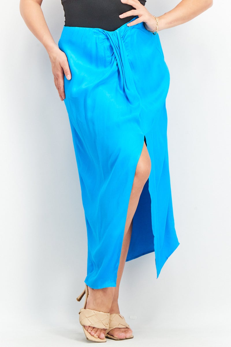 Women Solid Maxi Skirt, Blue