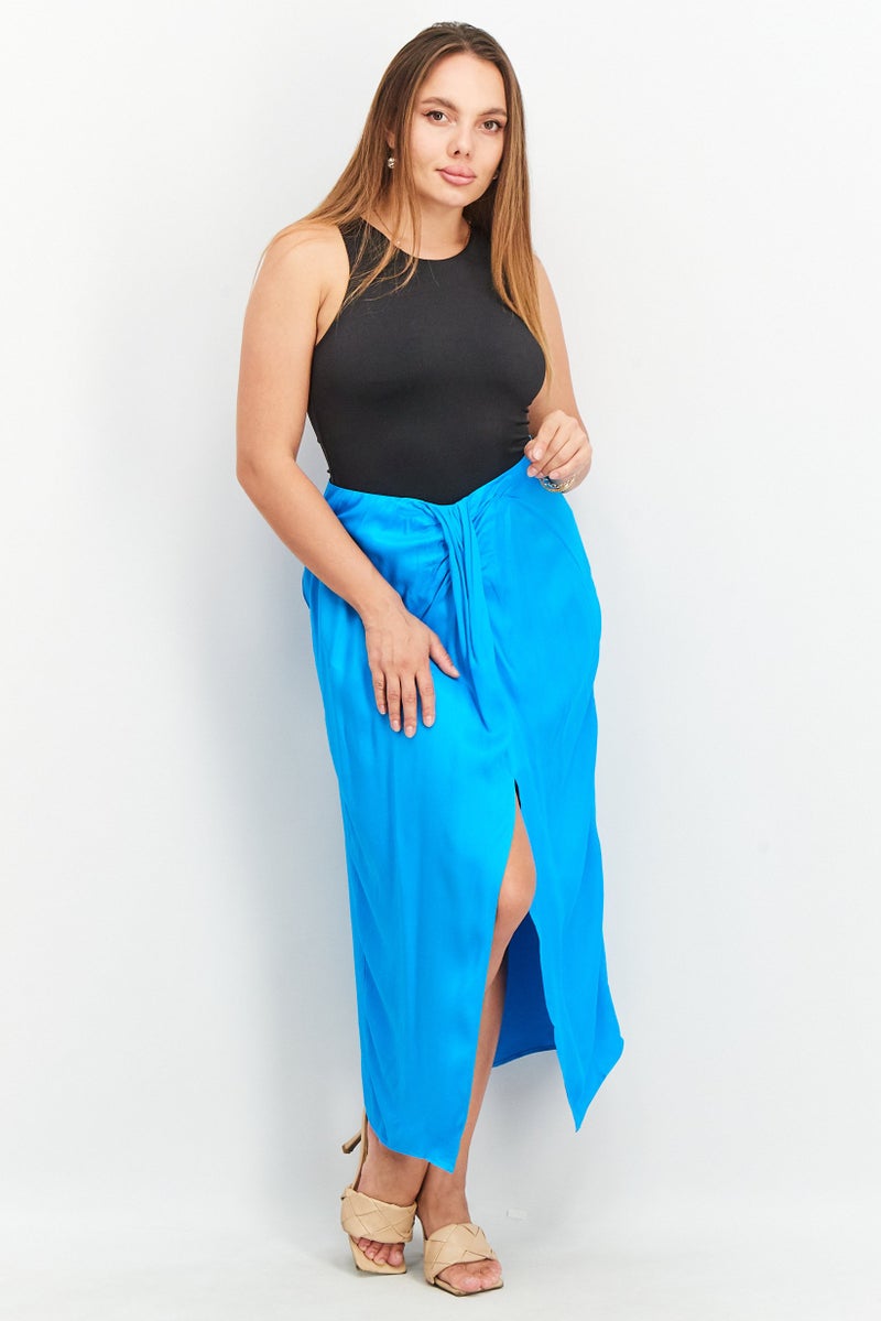 Women Solid Maxi Skirt, Blue