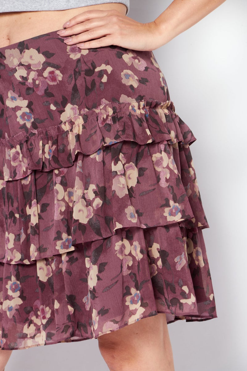 Women Floral Print Mini Skirt, Purple