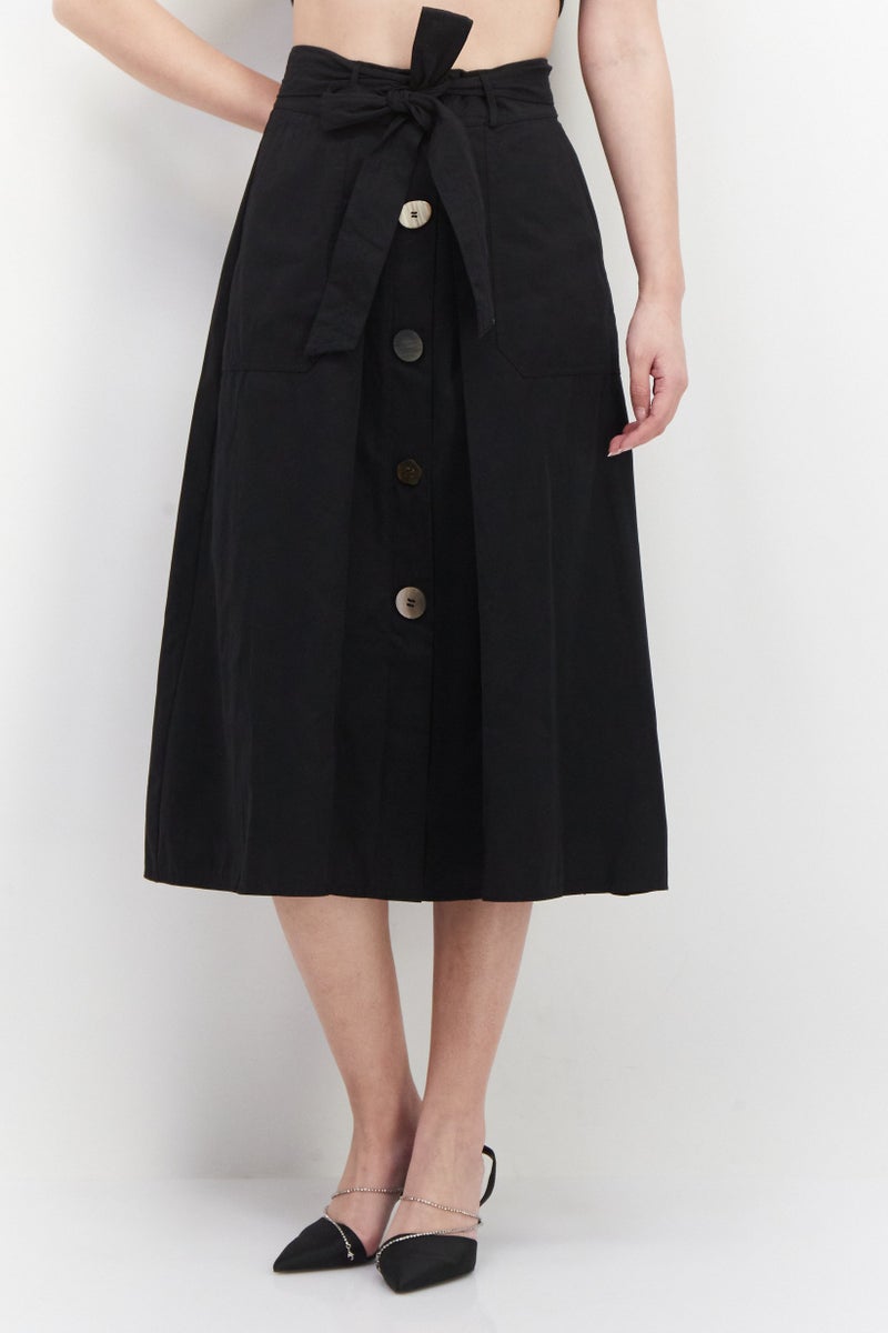 Women Belted Midi Skirt, Black