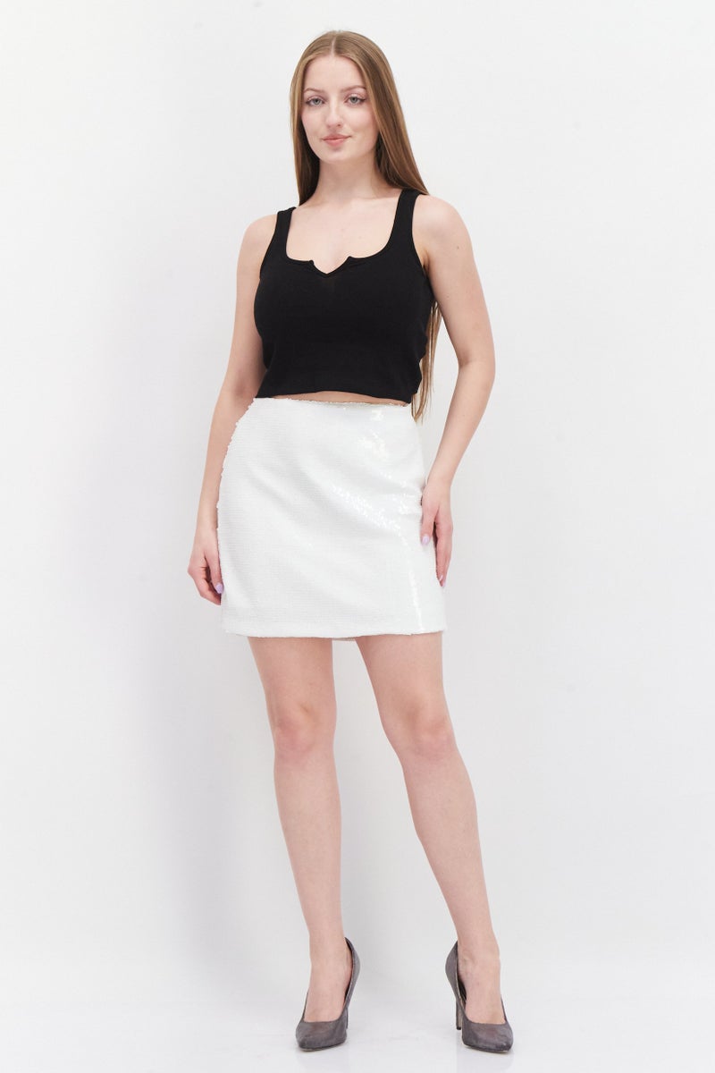 Women Pull On Textured Mini Skirts, White