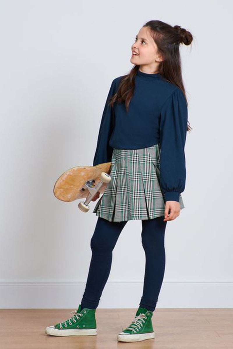 Kids Girl Checkered Pull On Skorts, Green Combo