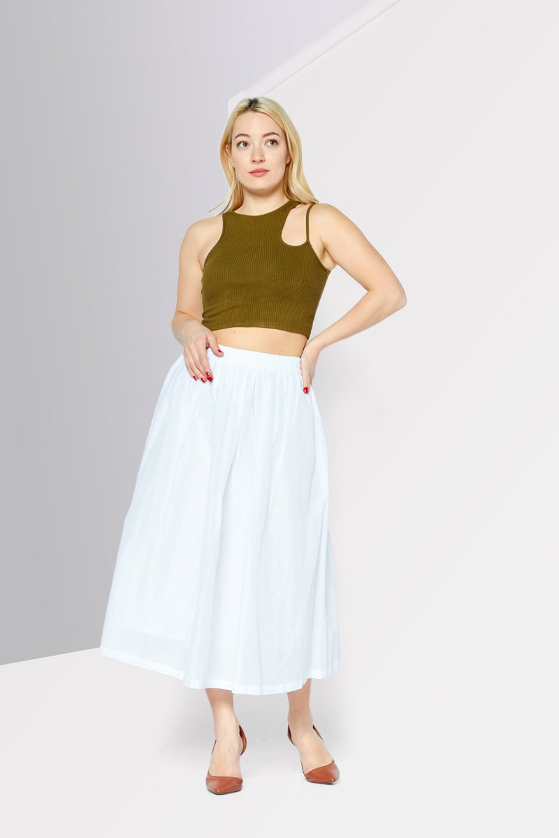 Women Solid Midi Skirt, White