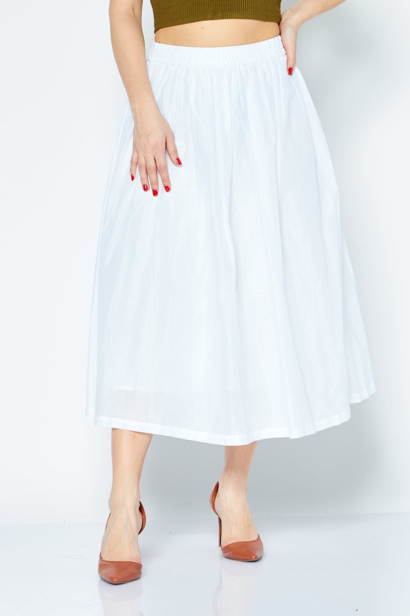 Women Solid Midi Skirt, White